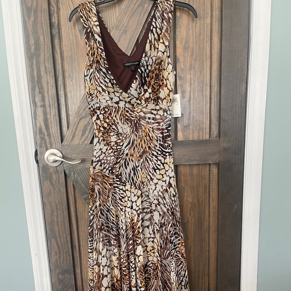 NWT Ladies deep v neck animal print long maxi sundress